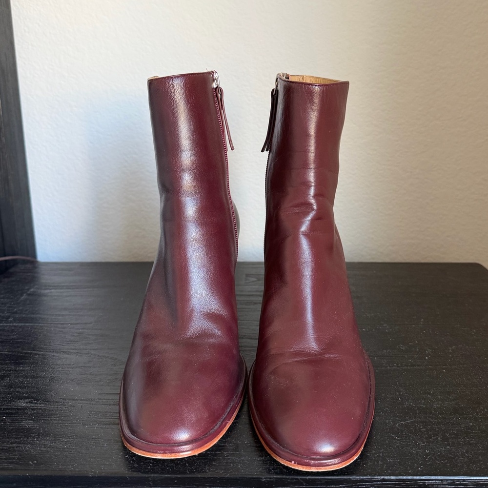 Reformation Gillian Burgundy Leather Ankle Boots - Picture 7 of 15